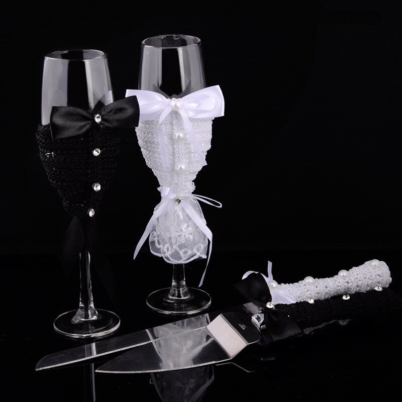 Bröllopstårta kniv spade glas vin koppar pizza server rostfritt stål romantisk blomma harts födelsedagsfest servis 4 st/set: Default Title