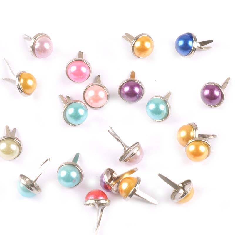 Mix farve perle fastener brad til scrapbog udsmykning metal håndværk brads gør-det-selv sko tilbehør boligindretning 20 stk 9 x 15mm c2237