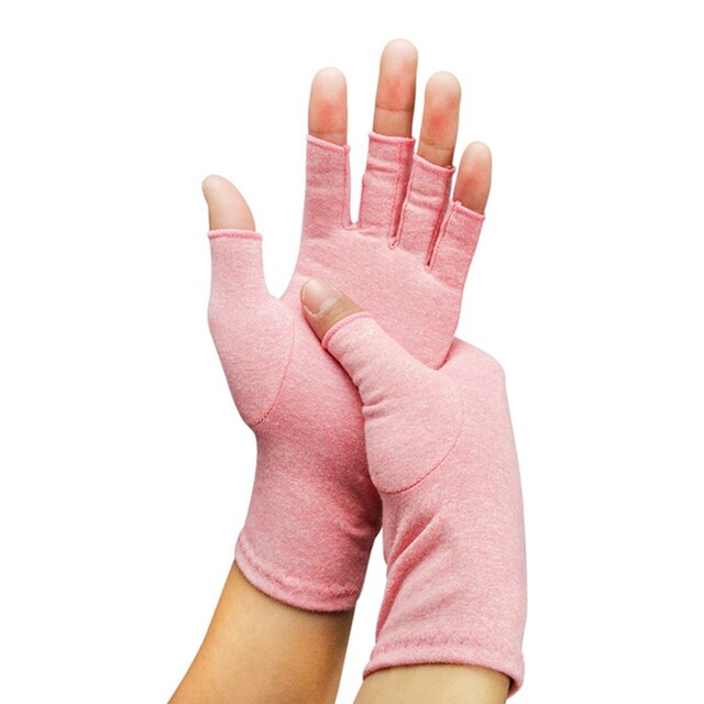 1 Paar Compressie Handschoenen Hand Koper Artritis Handschoenen Gezamenlijke Pijnbestrijding Half Vinger Antislip Therapie Handschoenen Voor Vrouwen mens: C Pink / S