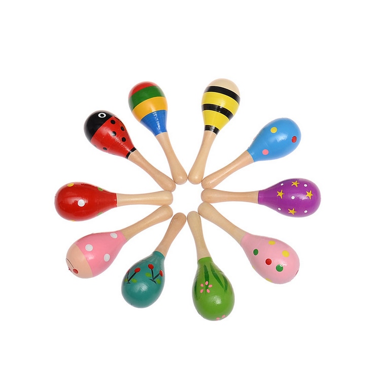 1Pc Infant & Toddlers Wood Sand Hammer Wooden Maraca Rattles Sand Hammer Kids Musical Party Favor Child Baby Shaker Toy: Default Title