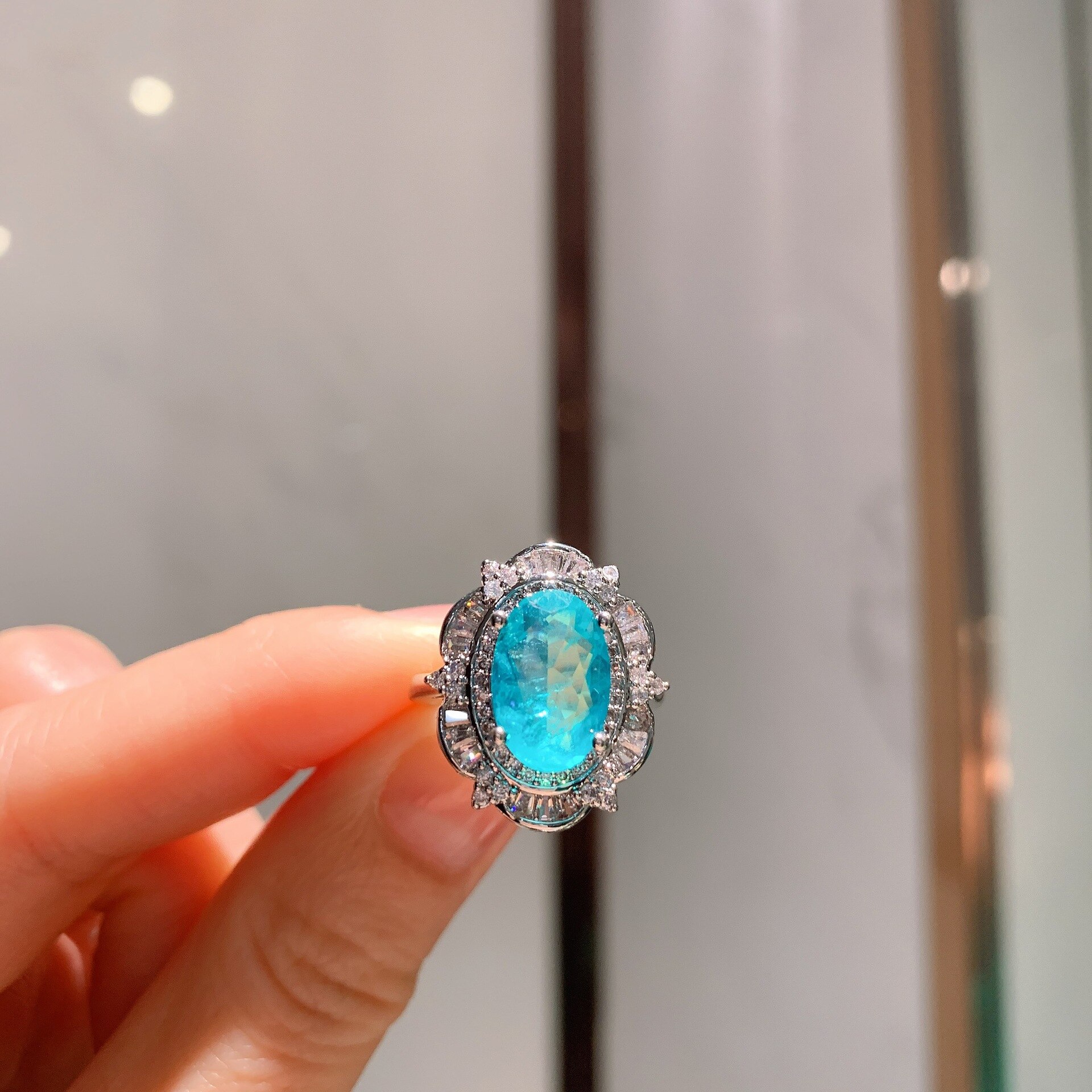 RUZZALLATI Luxus Silber Farbe Paraiba Turmalin Ring Anhänger Halskette Hohe Kohlenstoff Citrin Stein Schmuck einstellen für Mädchen: Ring