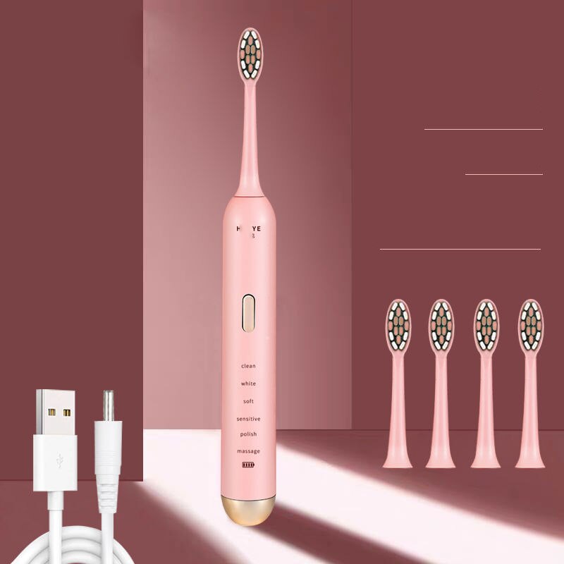 Schall- XIOMI Elektrische Zahnbürste USB Aufladbare Zahnbürste Wasserdichte Ultra Schall- Automatische Zahnbürste Intelligente Heimat Gesunde: Rosa 5 Köpfe
