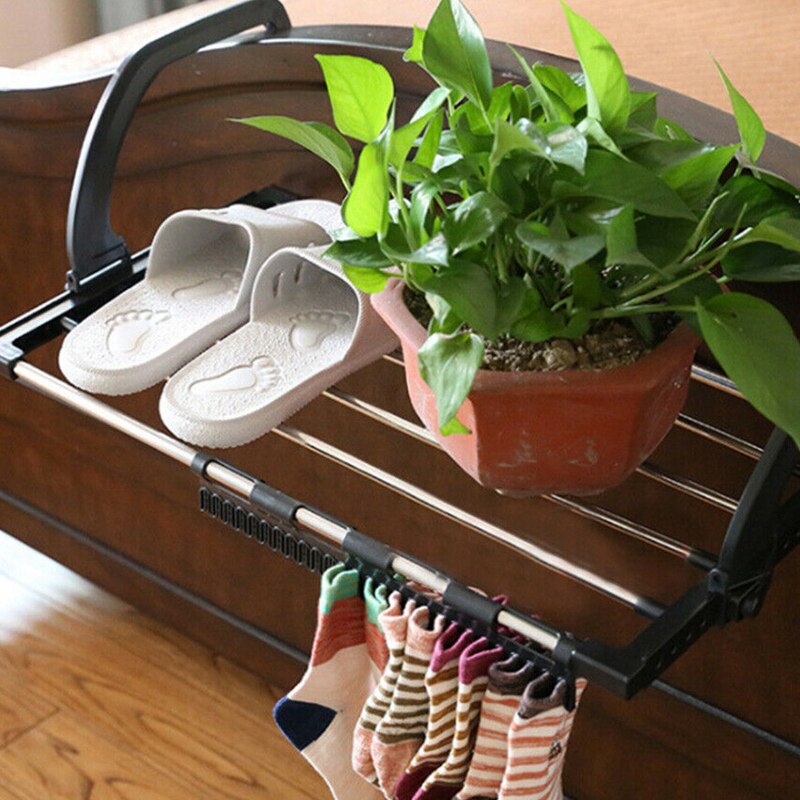 1pc Multifunction Stainless Steel Drying Shoe Rack Portable Window Laundry Balcony Towel Clothes Diaper Dryer Storage Rack