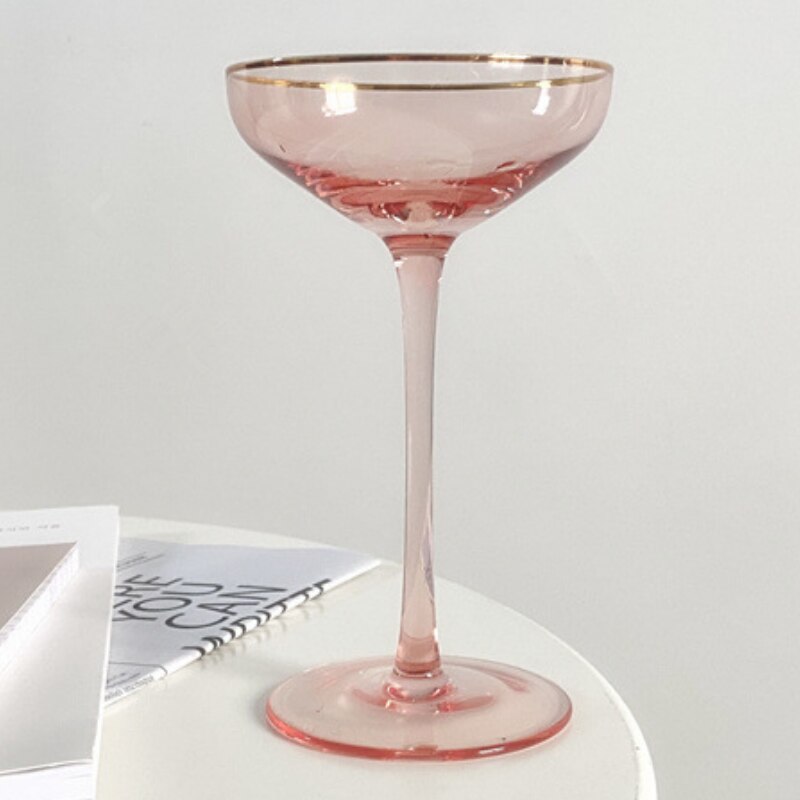 150Ml Art Schets In Goud Schotel Vorm Champagneglas Loodvrij Kristal Beker Cocktail Dessert Wijn Cup Rood wijn Roze Drinkware: Pink