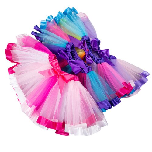 Girls Kids Tutu Skirt Petticoat Rainbow Pettiskirt Bowknot Skirt 2-6years Tutu Skirts Dancewear princess Girl clothes 20#