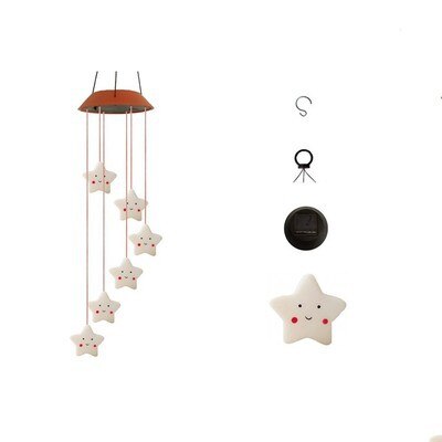 14 Style Solar Wood Squirrel Unicorn Star Wind Chime Color Changing Solar LED String Lights Outdoor Mobile Hanging Patio Light: Smile Star