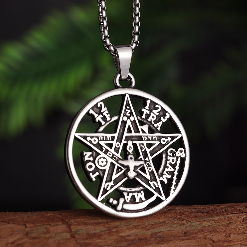 Collar de pentagrama de brujería de acero inoxidable para hombre, colgante de Tetragrammaton judío y hebreo, amuleto de solmón, joyería