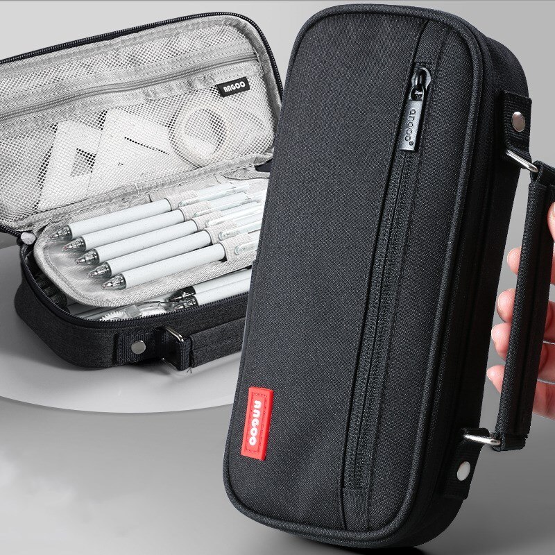 Draagbare Canvas Etui School Briefpapier Opbergtas Grote Capaciteit Pen Case Effen Kleur Pen Zak Leuke Cosmetische Tas Girlgift: Angoo Single A4