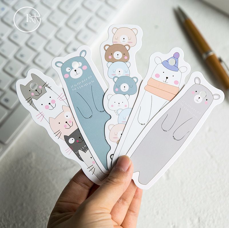 Marcapáginas de colores para libros, marcapáginas de papel de dibujos animados, oso, perro, promocional, Stationery-W-SQ-649, 30 unids/lote