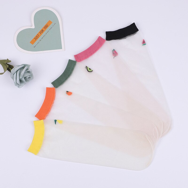 Calcetines de seda transparentes para mujer, medias femeninas de estilo japonés coreano, con estampado de frutas creativas, de vidrio ultrafino, 1 par