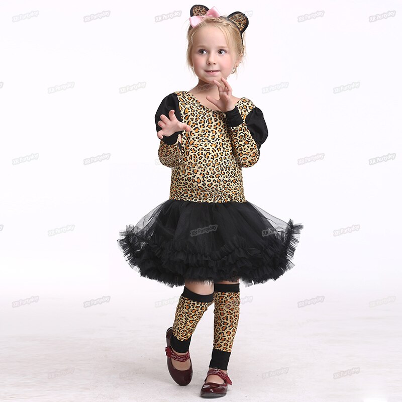 Grappige Leopard Kostuum Kinderen Meisje Kat Staart Cospaly Party Dress Up Tutu Pak Halloween Kostuum Kids Kerst S-XL