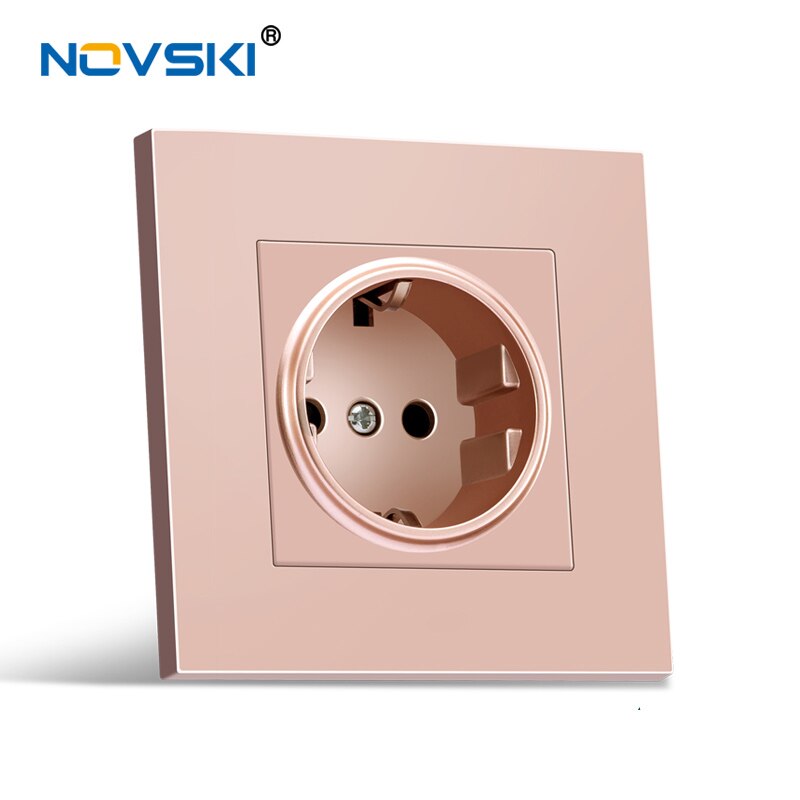 Power Socket,16A EU Standard Wall Socket Electrical Outlet 86 * 86mm Plastic Flame Retardant Panel Plug Grounded AC110-250V: Ger gold Plastic