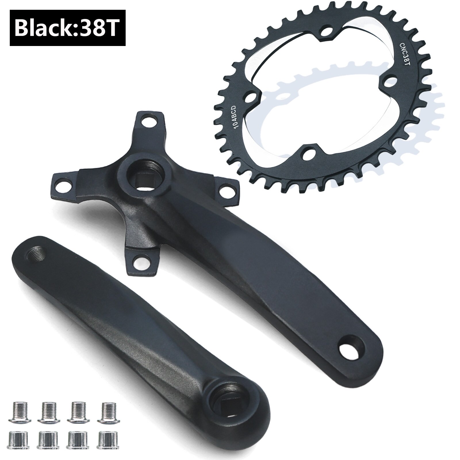 Bicycle Square Hole Sprocket 104BCD 152mm/165mm/170mm Crank Arms 32/34/36/38/40/42T Narrow Wide Chainwheel MTB Bike Crankset: green / 152mm