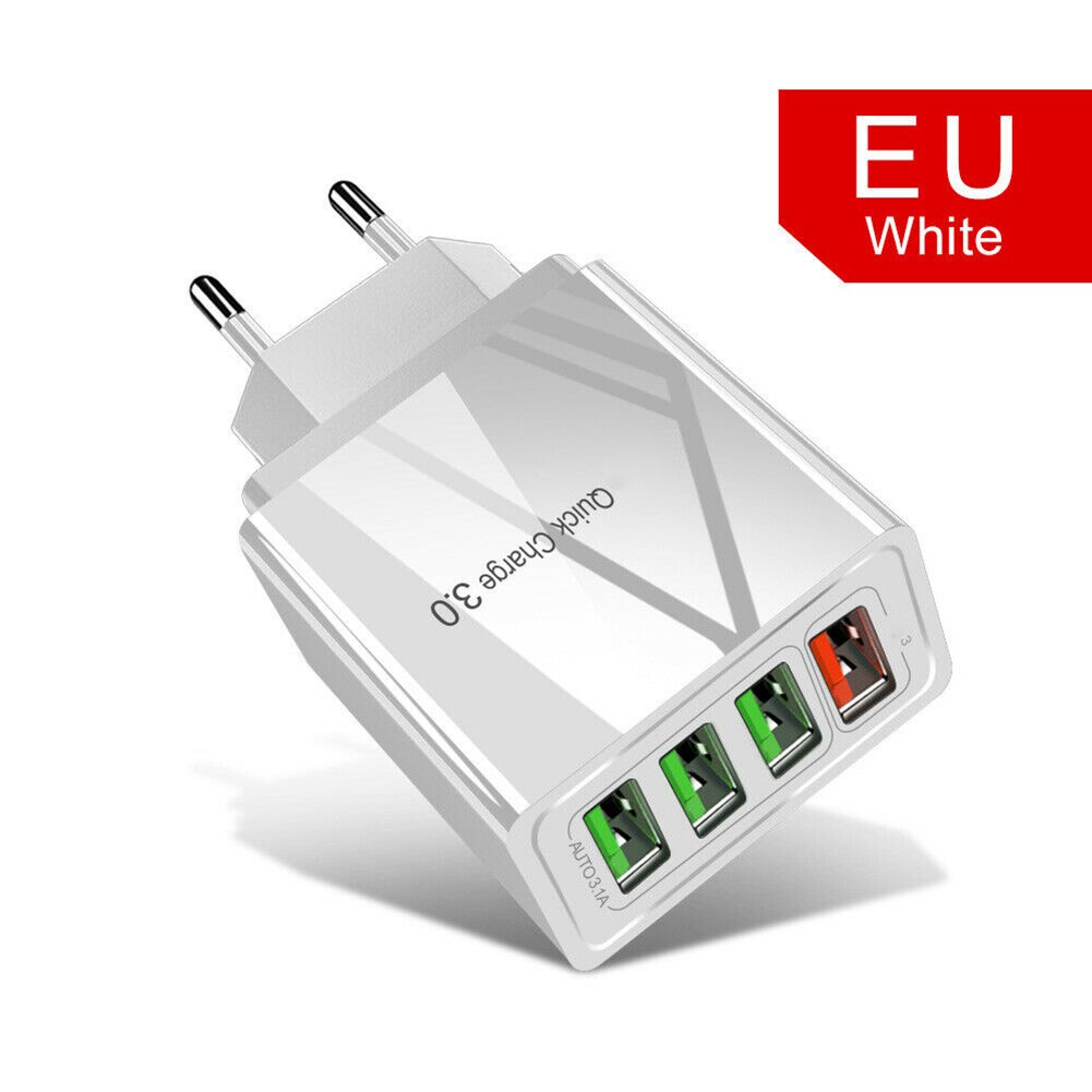 4 Usb-poorten Quick Charger USB3.0 Snelle Oplader Mobiele Telefoon Oplader Adapter Usb Charger Power Adapter Muur Oplader Uk/us/Eu Plug: White EU Plug