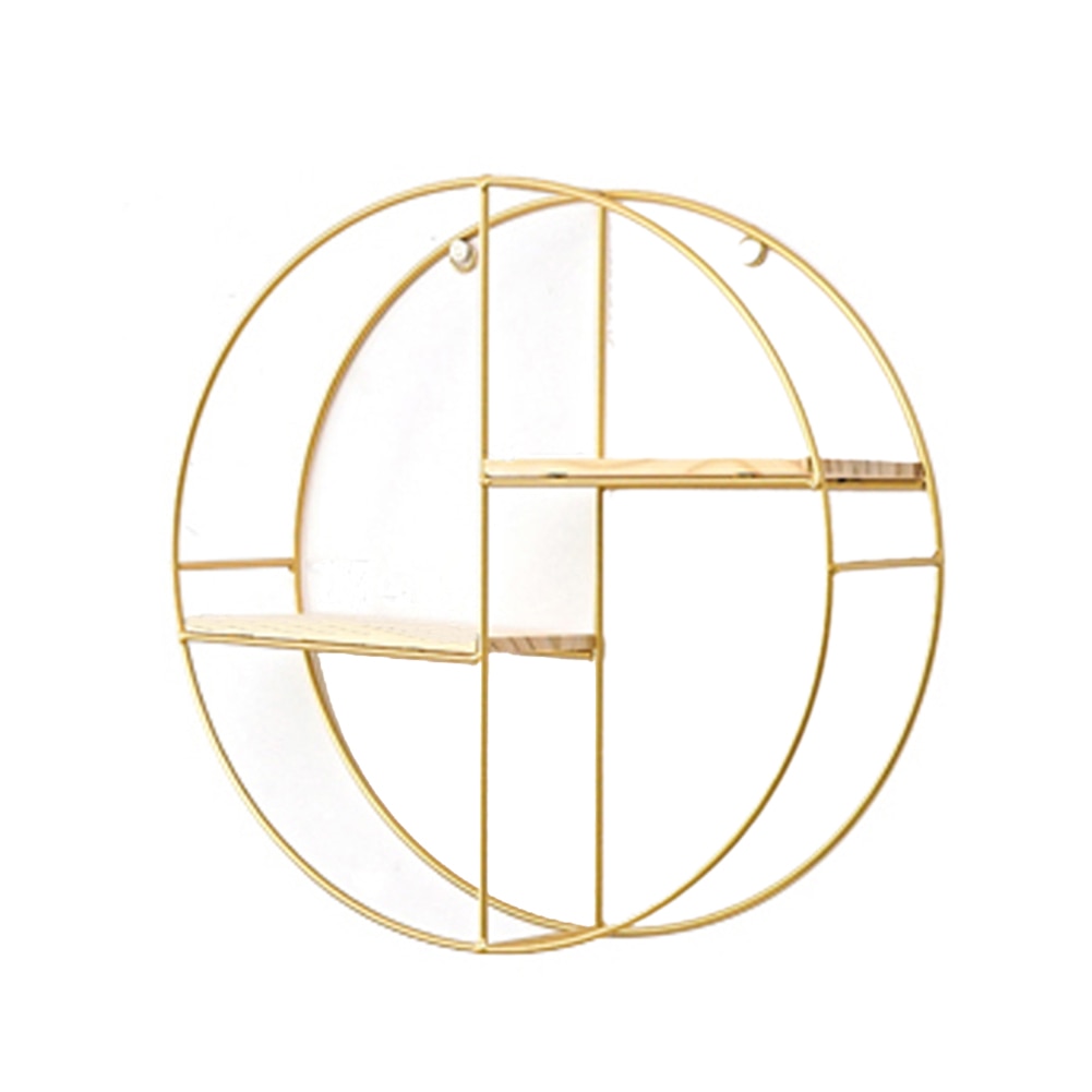 Metal Wooden Storage Rack Wall Hanging Storage Holders Racks Book Figurines Flower Pot Display Shelf Home Storage Organizer: Golden Round