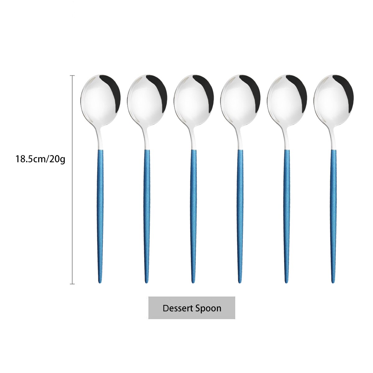 6Pcs/Set Stainless Steel Dinnerware Colorful Dessert Spoon Cutlery Set Dinner Spoon Coffee Spoons Tableware Kitchen Silverware: Blue Silver