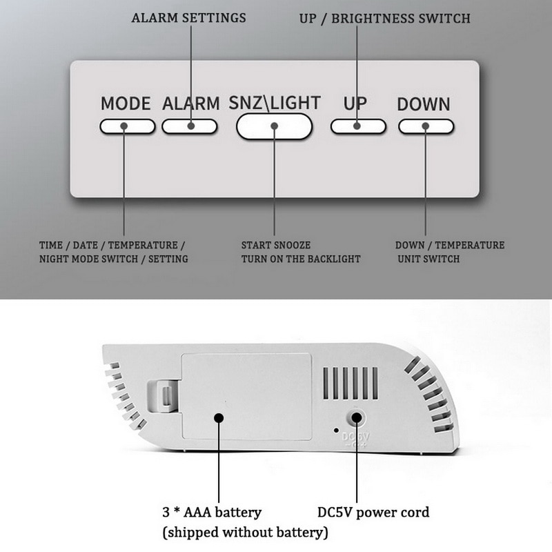 Veilleuses numérique miroir horloge LED réveil batterie utilisation température Snooze fonction bureau horloges Table horloge décor à la maison