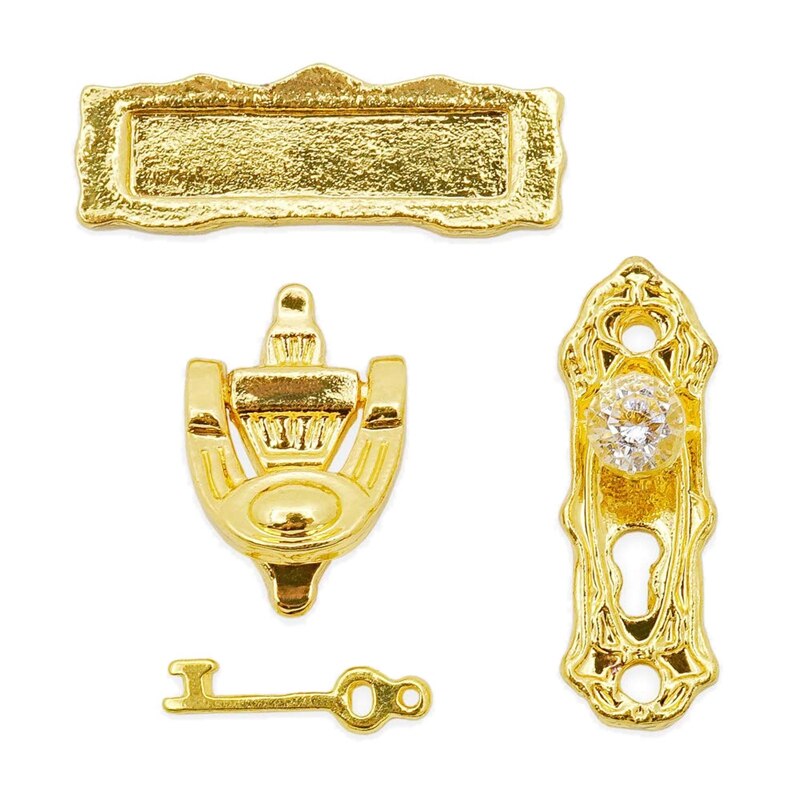 1:12 Miniatuur Gouden Deur Ring Lock Deur Set Lichtmetalen Retro Huis Miniatuur Deurslot Poppenhuis Meubels Accessoires Voor Pop hous: Default Title