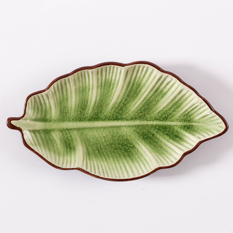 Japonés hielo Crack forma de hoja de cerámica, platos para aperitivos placa bajo esmalte de porcelana de la placa de la cena salsa picante plato de Sushi, torta bandeja: Light Green