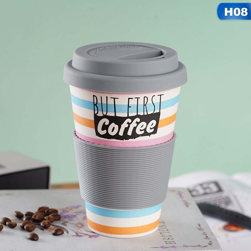 Tasse à café en fibre de bambou, 500ml, réutilisable, pour les voyages en plein air, pour boire du thé, de l&#39;eau et du jus, avec couvercle: 08