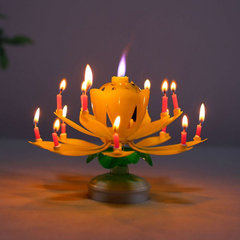 Bougie musicale d&#39;anniversaire, fleur de Lotus Double rotative, pour décoration de gâteau d&#39;anniversaire, bricolage, fête de mariage