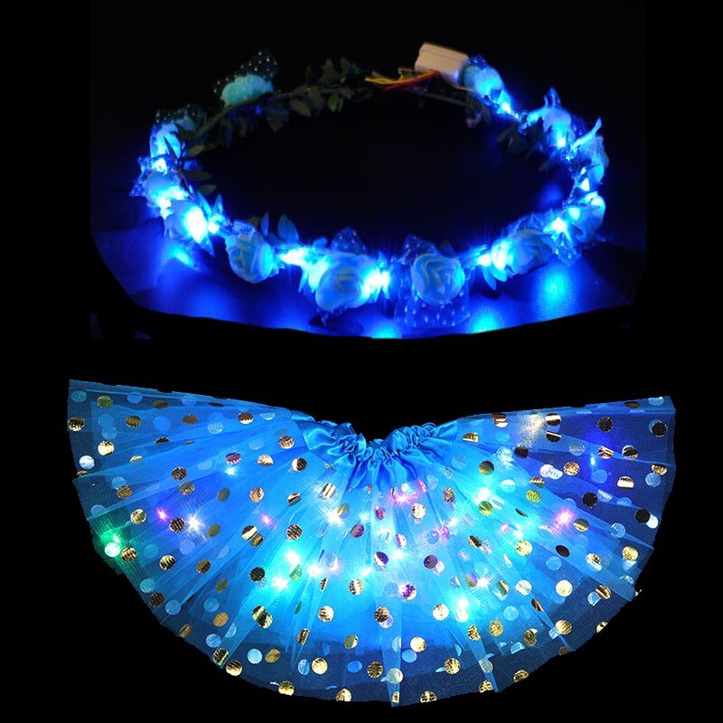 Jupe Tutu lumineuse LED pour femmes et filles, guirlande de fleurs, bandeau, , vêtements de fête néon, Costume de princesse de mariage d&#39;anniversaire