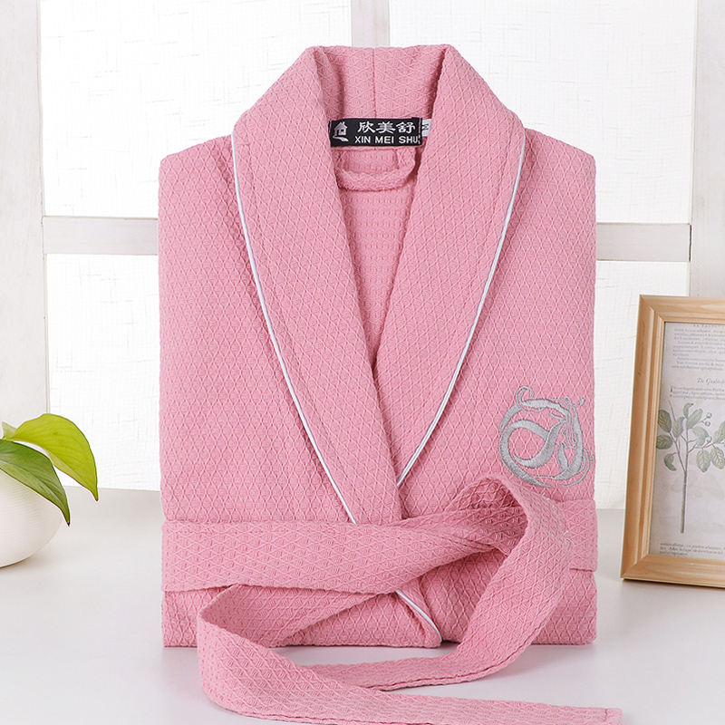 Waffle Bathrobe Men's Robe 100% Cotton Pajamas Soft Comfortable Robe Sleepwear Summer Casual Charming Gown Loungewear Plus Size: Pink / XL(178-190cm)