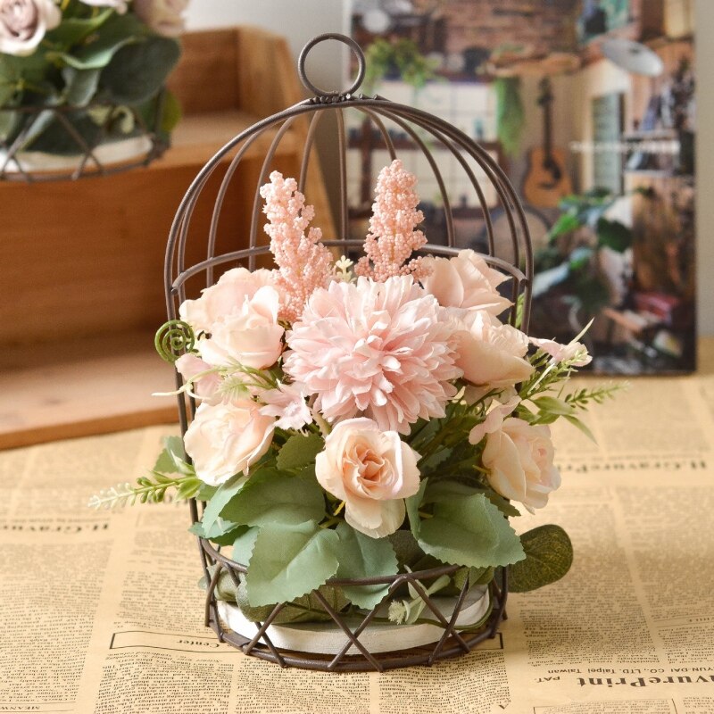 Jaula de medio Pájaro de Hierro para colgar en la pared, soporte de flores artificiales, adorno de ramo, decoración de pared de boda, balcón, accesorios de decoración del hogar: 6