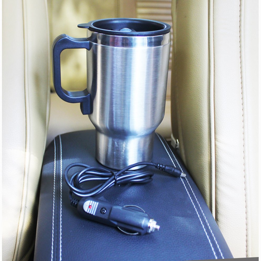 12 V 500ml Stainless Steel Thermos Heating Cup Car Auto Adapter Heated Kettle Travel Mug Auto Accessories Travel Camping