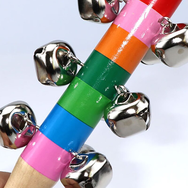 Holz Rassel Regenbogen Farbe Hand Rassel Griff Holz Aktivität Glocke Ring Regenbogen Musical Instrument Regenbogen Shaker Stock Kleinkind