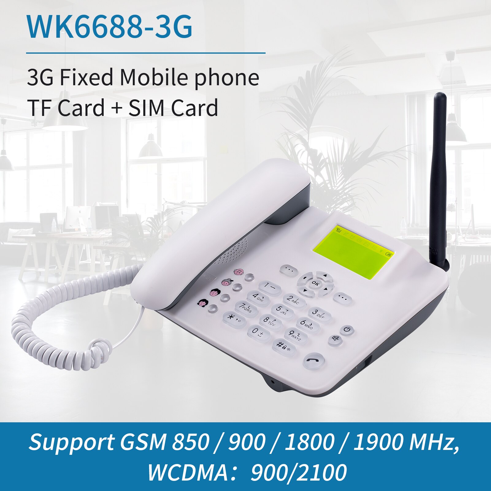 Fixed Wireless Phone Desktop Telephone SIM TF Card 3G Cordless Phone with Antenna Radio Alarm Clock SMS Auto-Recording Funtion