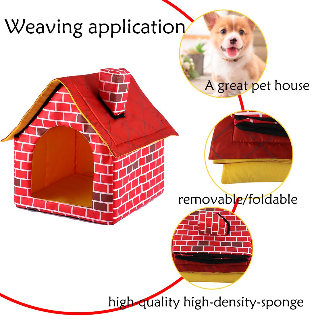 Casa de perro portátil de ladrillo rojo, cálida y acogedora cama para gatos para perros pequeños y medianos, productos para cama de Mascota