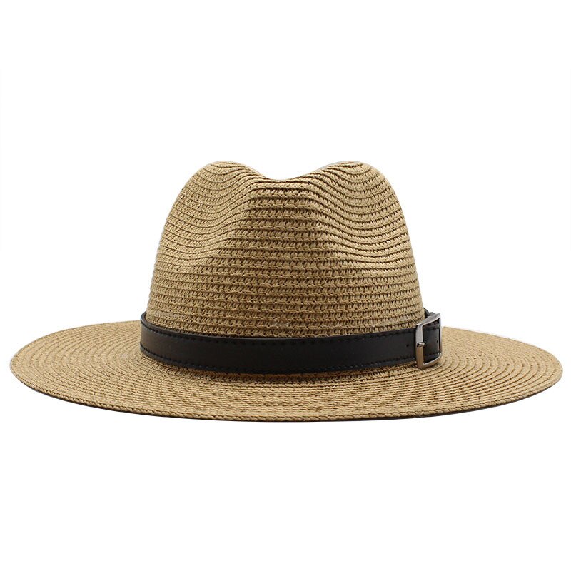 Summer unisex sun hat casual vacation Panama straw hat women wide brim Beach jazz men hats Foldable Chapeau: Khaki