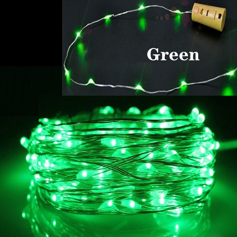 Guirlande lumineuse en fil de cuivre en forme de liège, lampe solaire/batterie, pour bouteille de vin, féerique, décoration de fête de mariage et de noël: green / Battery Power