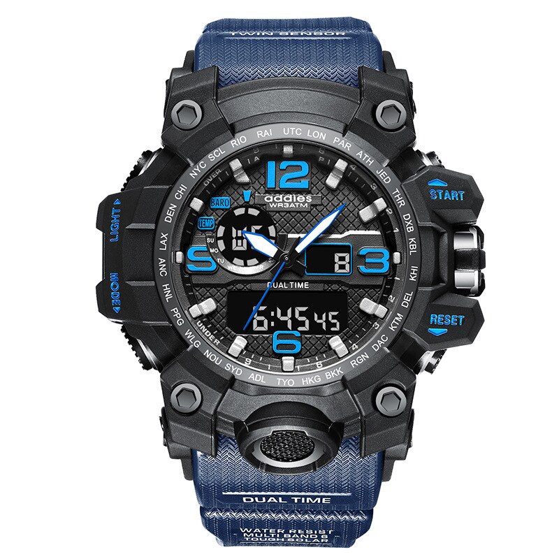 Addies/Aidis Elektronische Horloge Mannen Outdoor Multi-Functionele Sport Waterdichte Student Horloge Mannen Horloges: Blauw