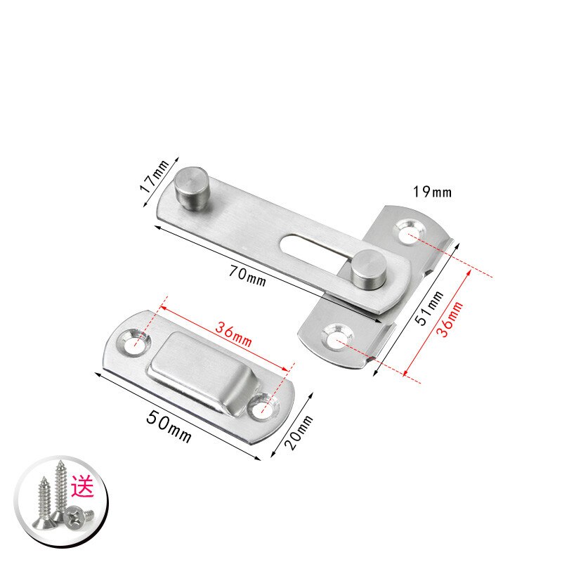 Home Gate Safety Security Guard Stainless Steel Door Window Bolt Slide Lock: 50x36mm