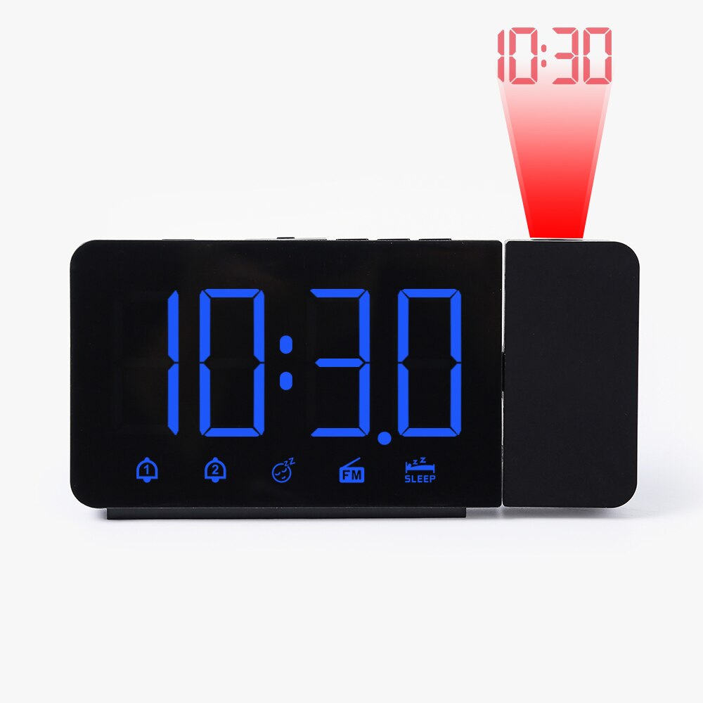 Réveil numérique, horloge de bureau électronique, USB, fonction de veille, Radio FM, projecteur de temps, moderne, LED: Bleu