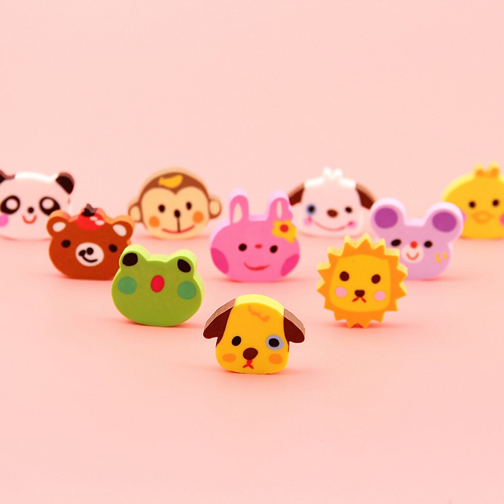 6 Pcs Cute Mini Animal Rubber Pencil Eraser Set Stationery Kids Children Pencil correction Art School /c