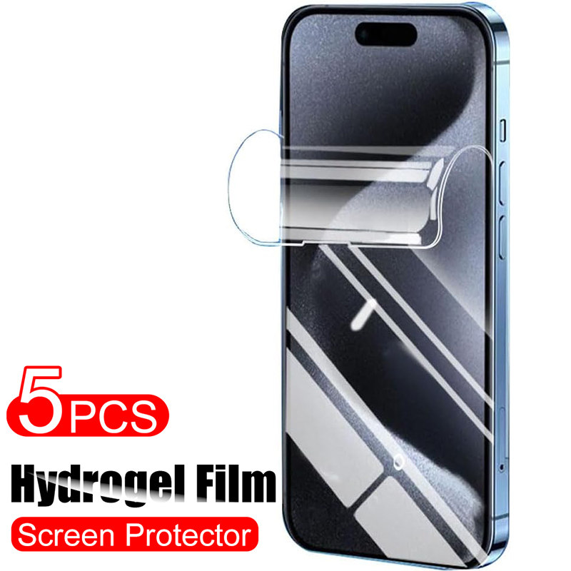 Protector de pantalla de cobertura completa para iPhone 16E 16 15 14 13 12 Mini 11 Pro XS Max X XR SE 7 8 Plus, película protectora de hidrogel, 5 uds.