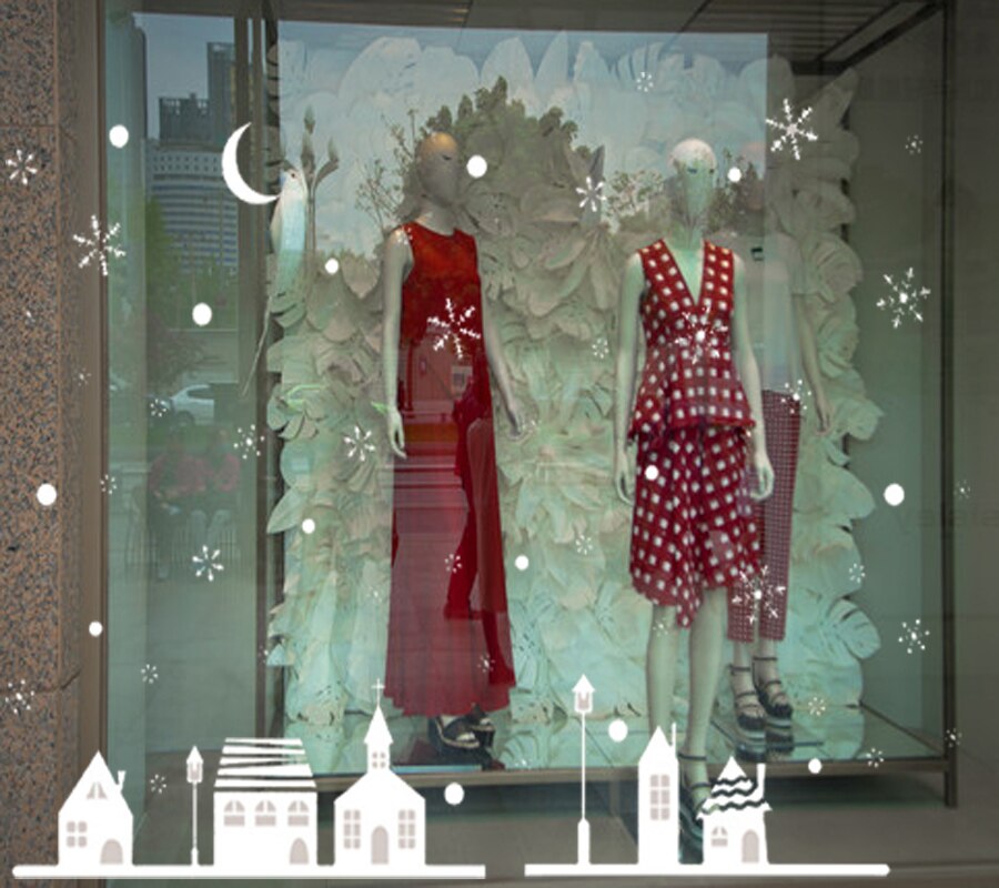 Snow Night Village Electrostatic sticker Window Glass Christmas Wall Decals Home Decor Year Art Wallpaper