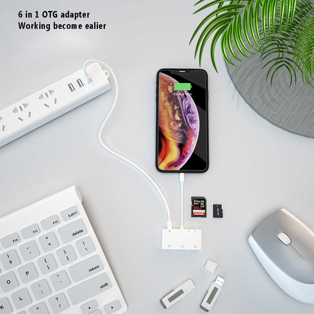 Reilim Otg Multi Port Usb Adapter Voor Iphone 11 X Ios 13 Usb Camera Sd Kaartlezer Converter Voor Bliksem 6 In 1 Voor Ipados 13