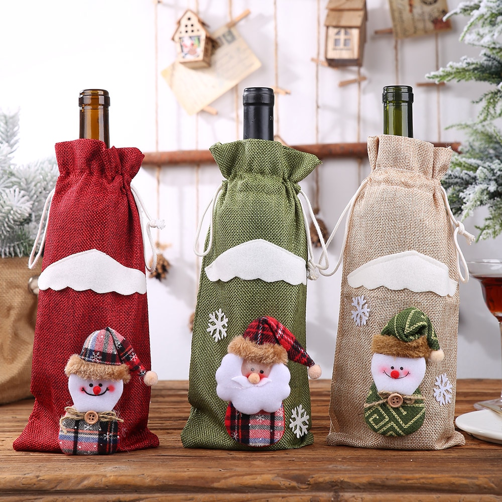 Kerst Wijnfles Cover Sneeuwpop Kerstman Elanden Nieuwjaar Bag Tafel ornament Kerst Decoratie Voor Home Party Diner