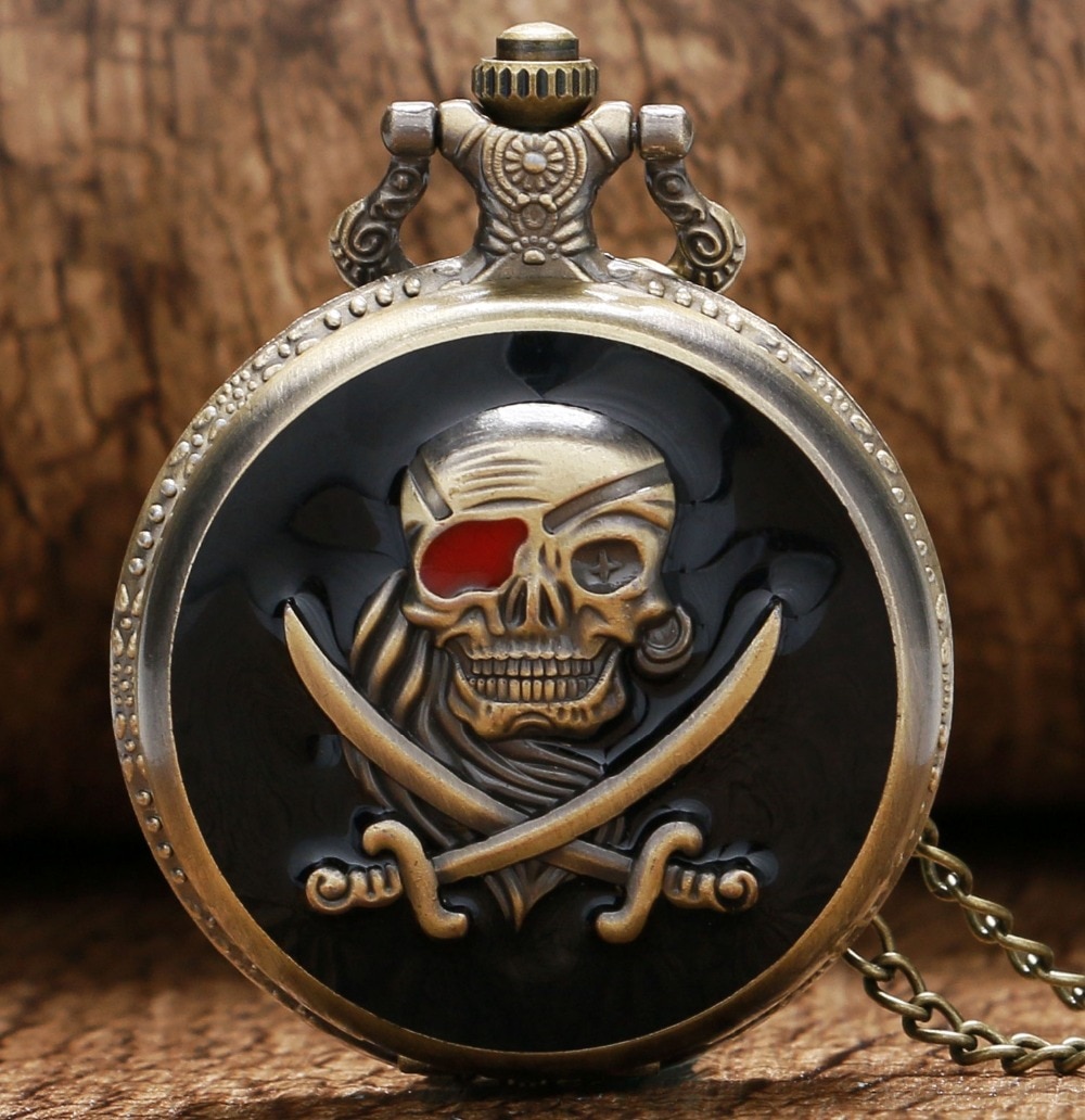 Retro pirater skalle i ett stycke fickur steampunk hängande klockor  p419