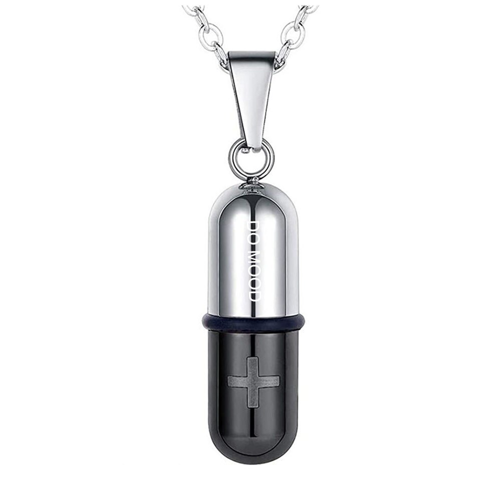 in Acciaio Inox Caso Della Pillola Capsula Collana Del Pendente Del Mens Delle Donne di Croce Medicina ricordo