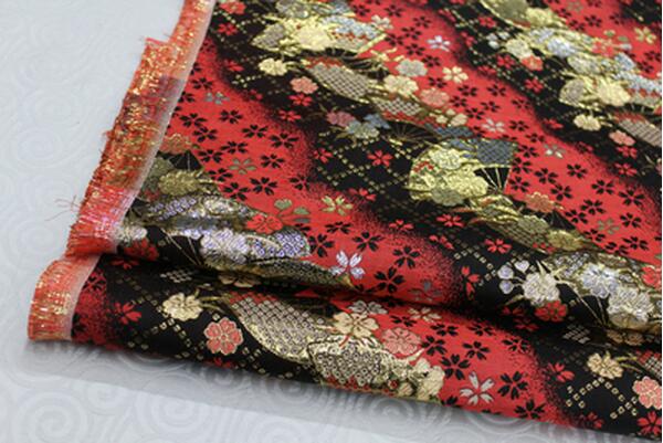 CF70 1 Yard Japanese Style Silk Brocade Jacquard Fabric Kimono Clothing Fabric Korean Style Cushion Cover Fabric DIY Fabric: 1 black red