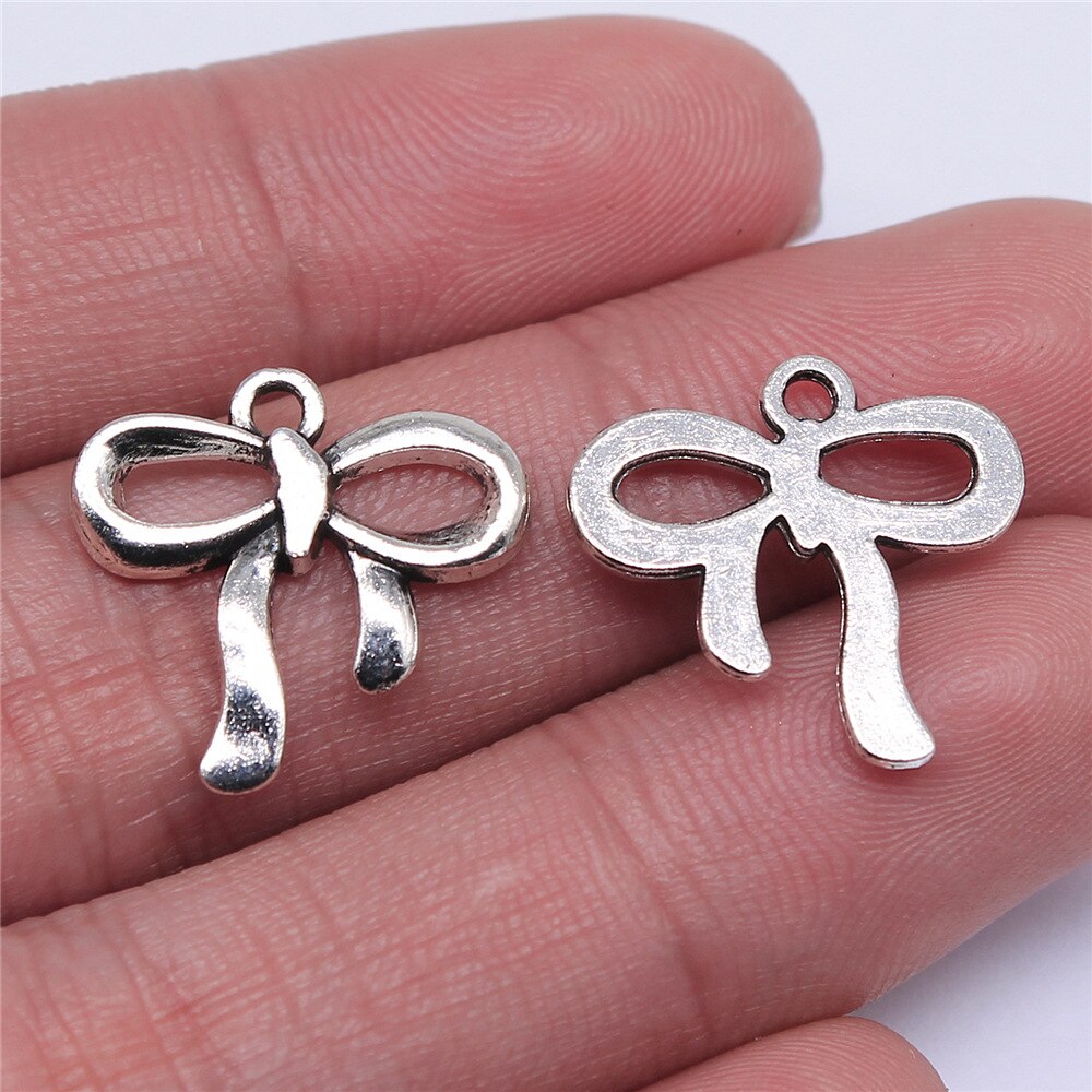 20Pcs Charms Tiny Boog Antiek Zilver Kleur Strik Charms Sieraden Bevindingen Diy Strik Charms: B10452-19x18mm