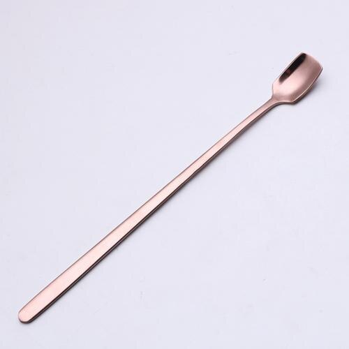 1PC Stainless Steel Coffee Spoon Long Handle Colorful Coffee Scoops Dessert Tea Cocktail Stirring Spoon Kitchen Gadget Tableware: Rose Gold