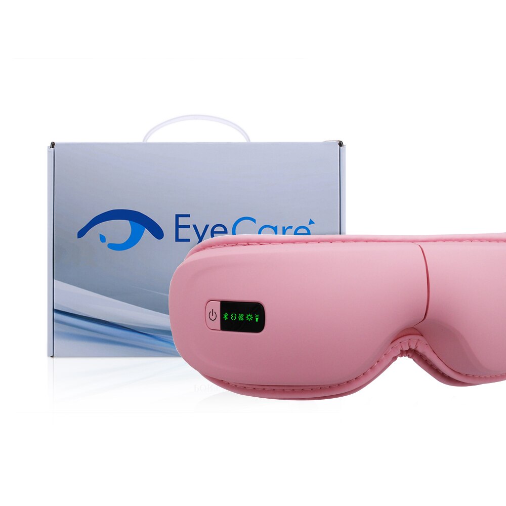 Smart Eye Massager with Heat Vibration Air Pressure Bluetooth Music Eye Care Massage Device Eyes Fatigue Relief Therapy Glasses: Pink with box