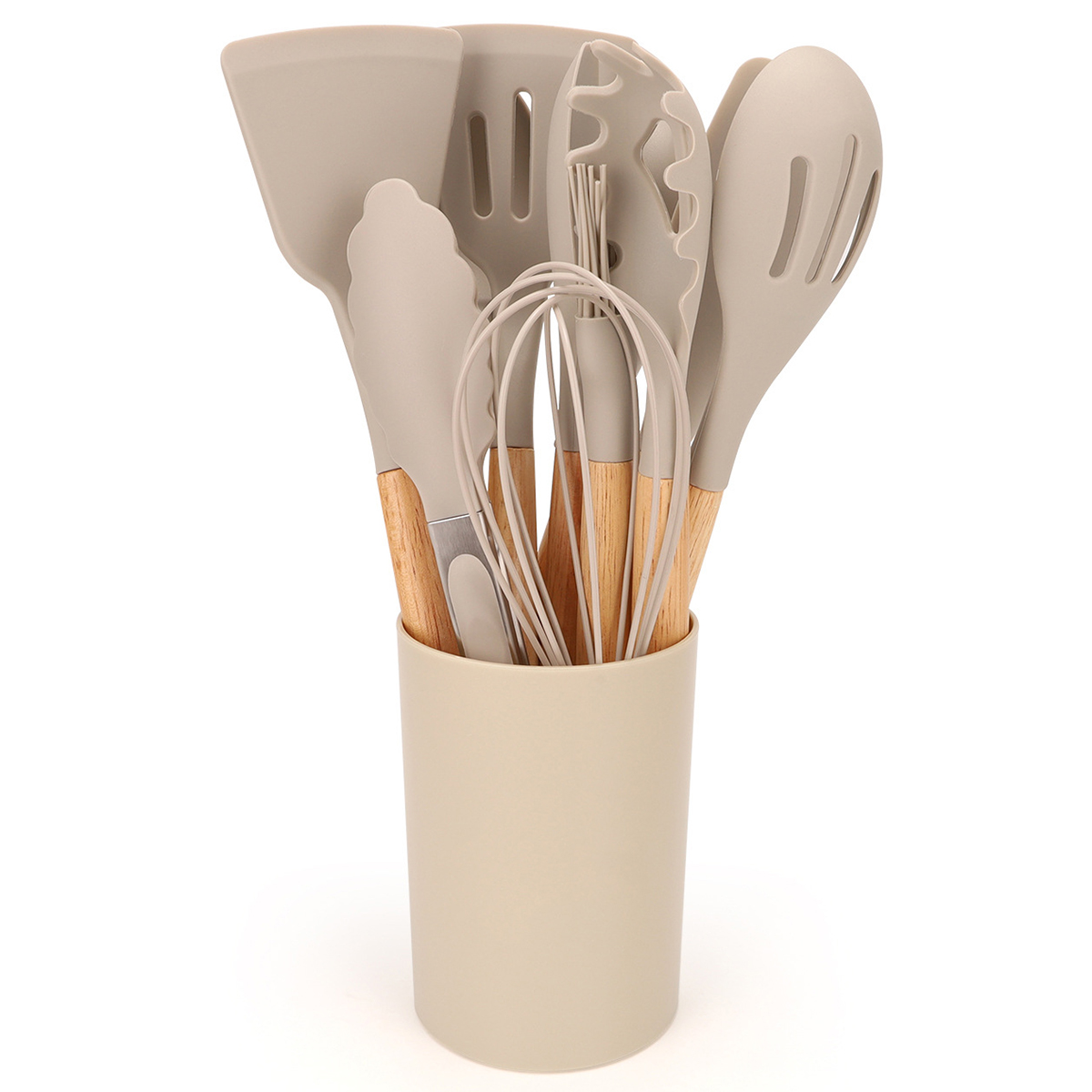 12 Stuks Siliconen Keukengerei Spatel Schop Soeplepel Koken Tool Met Opslag Emmer Non-stick Houten Handvat Keuken gadgets: Oranje