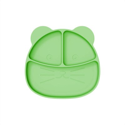 Barns silikon mattallrik integrerat tecknat mönster tillbehör barn som äter kompletterande mat tallrik sucker servis: Grön